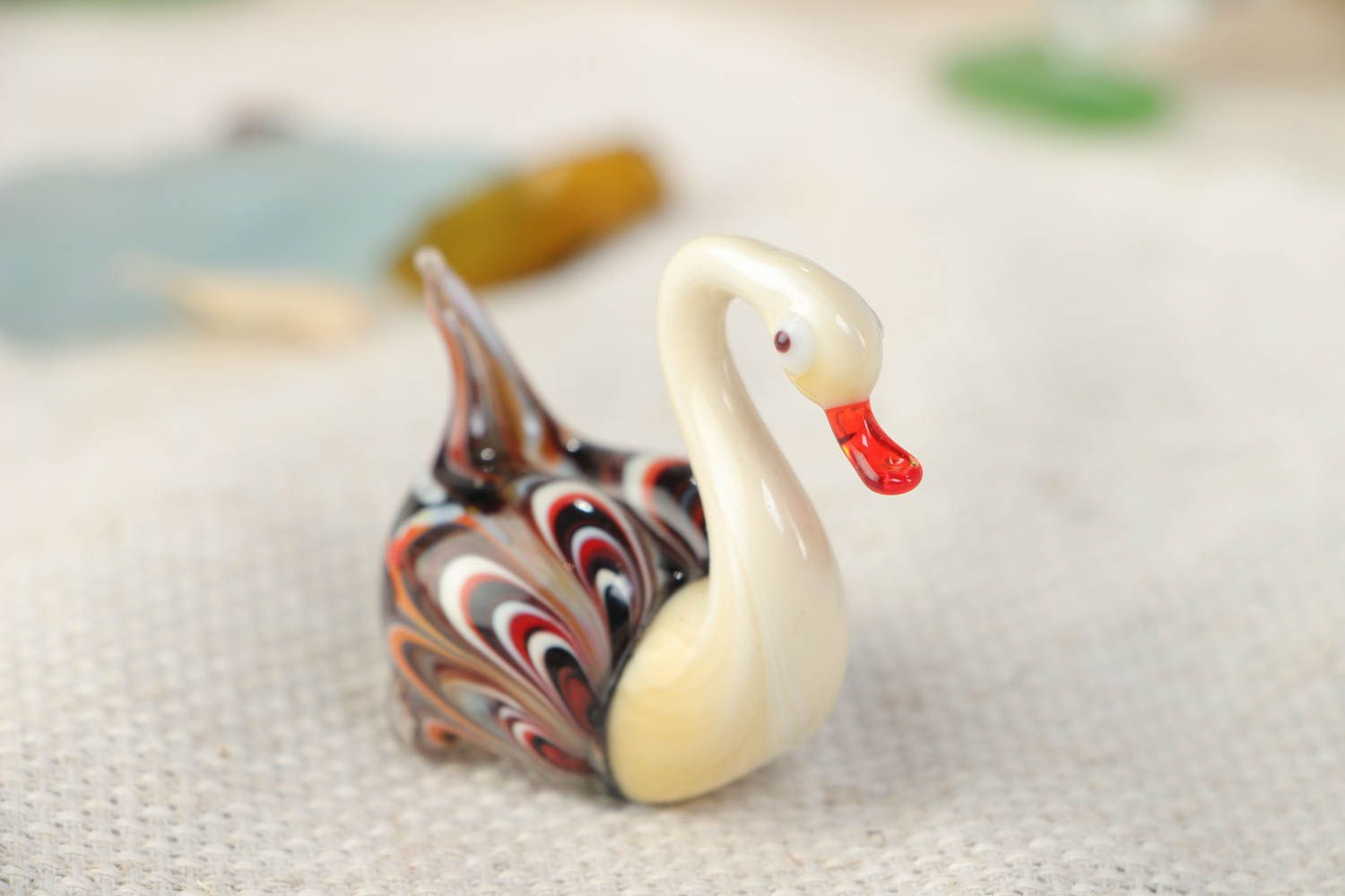 Beautiful unusual colorful handmade lampwork glass figurine of swan photo 1