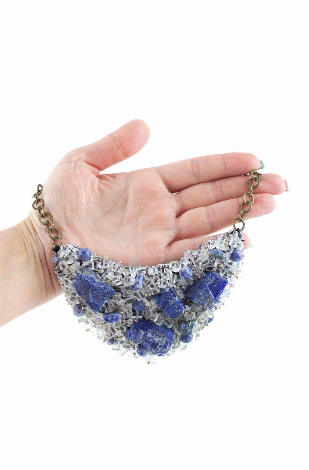 Collier en pierres naturelles Bijou fait main bleu lazurite Cadeau femme photo 5