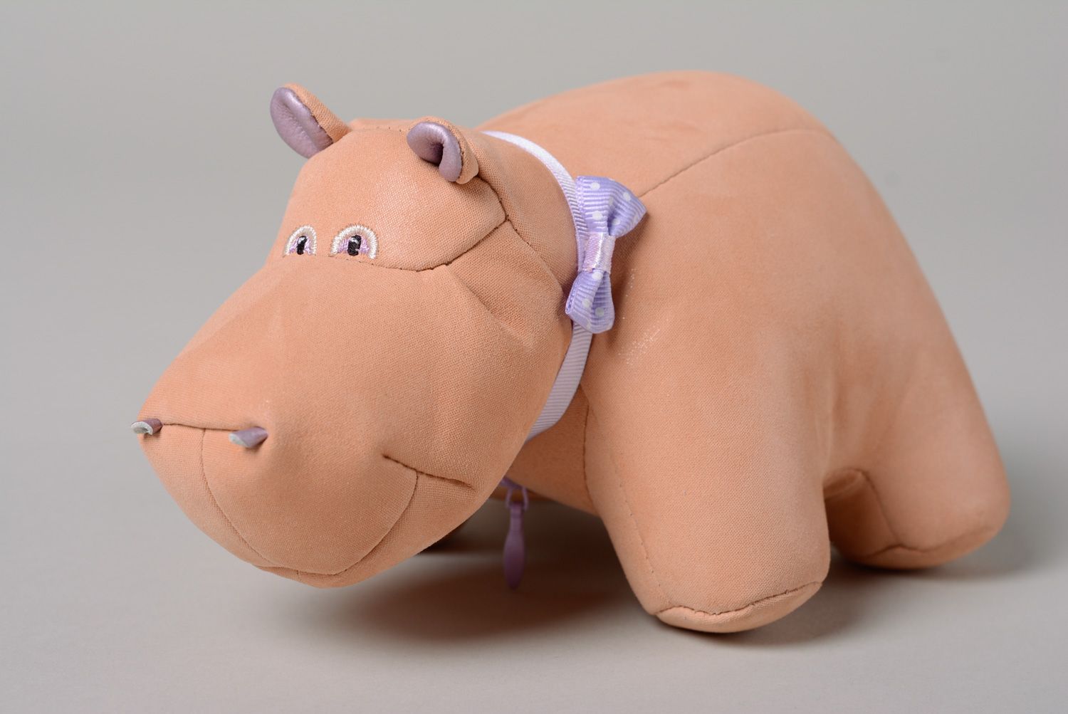 Handmade genuine leather soft toy with secret Hippo photo 1