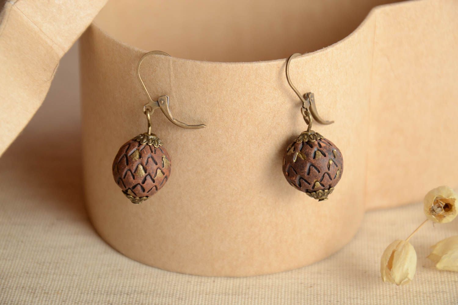 Handmade earrings ceramic earrings unusual jewelry beaded accessory gift ideas  photo 1