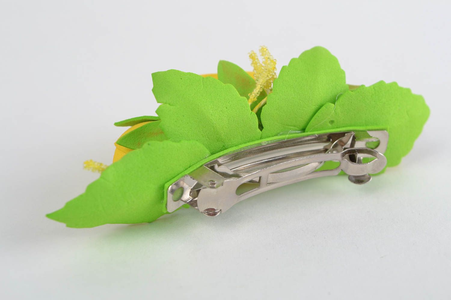 Handmade decorative hairpin made of foamiran with yellow roses  photo 5