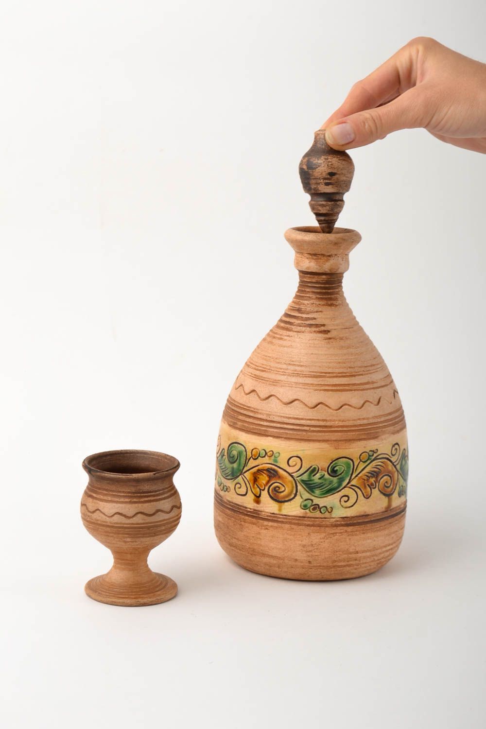 Ton Flasche handgemachte Keramik Flasche Geschenk bemalt Becher aus Ton  foto 5