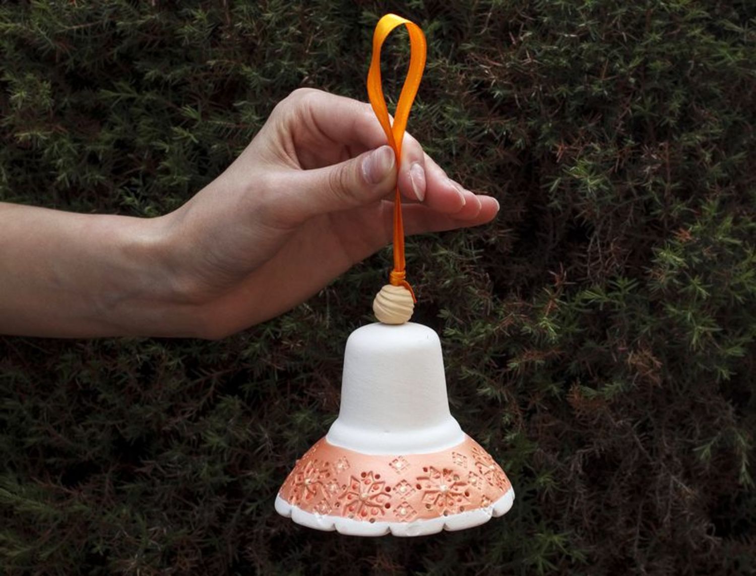 Ceramic bell with orange ribbon photo 5
