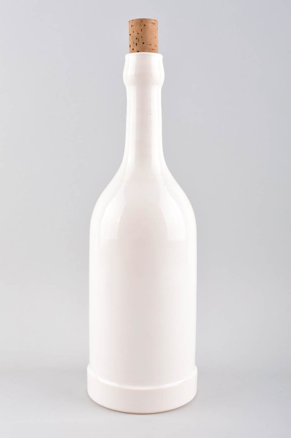 Flasche Deko aus Ton handmade Deko bemalte Flasche mit Bild in Weiß originell foto 3