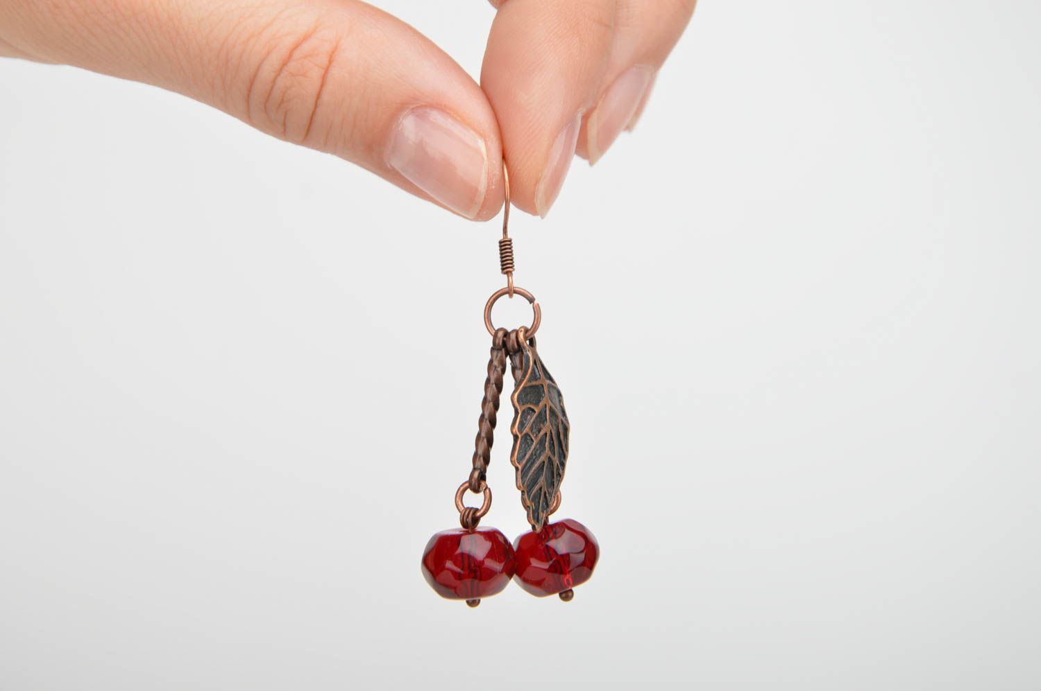 Handmade Kirschen Ohrringe Damen Schmuck Accessoire für Frauen Metall Glas foto 2
