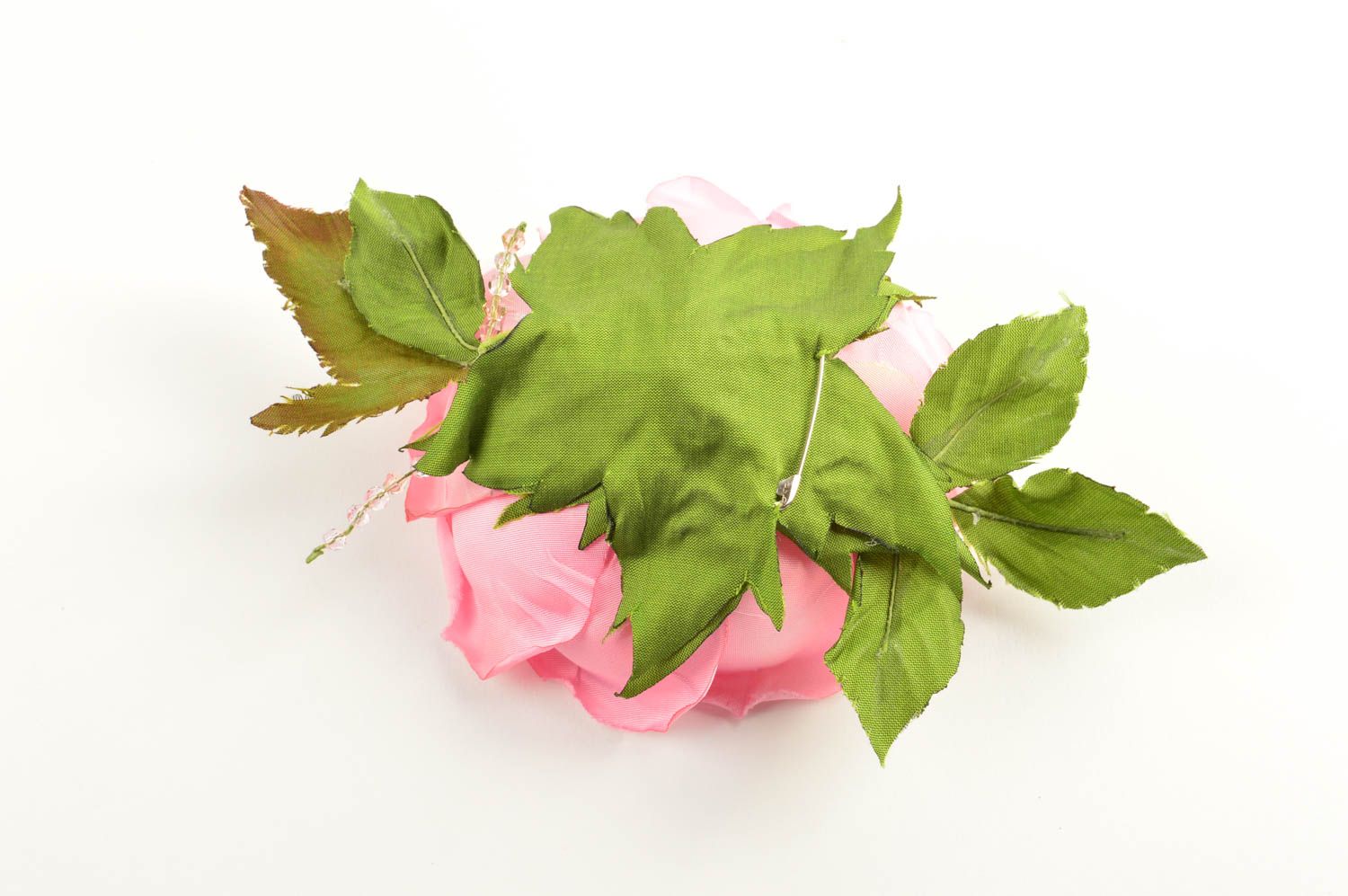 Broche fleur rose Bijou fait main soie satin grande taille Cadeau femme photo 4