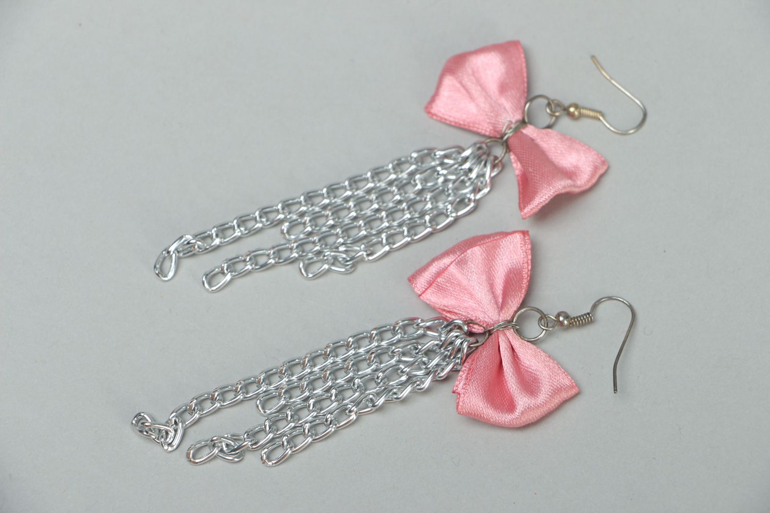 Handmade metal earrings with satin bows photo 1