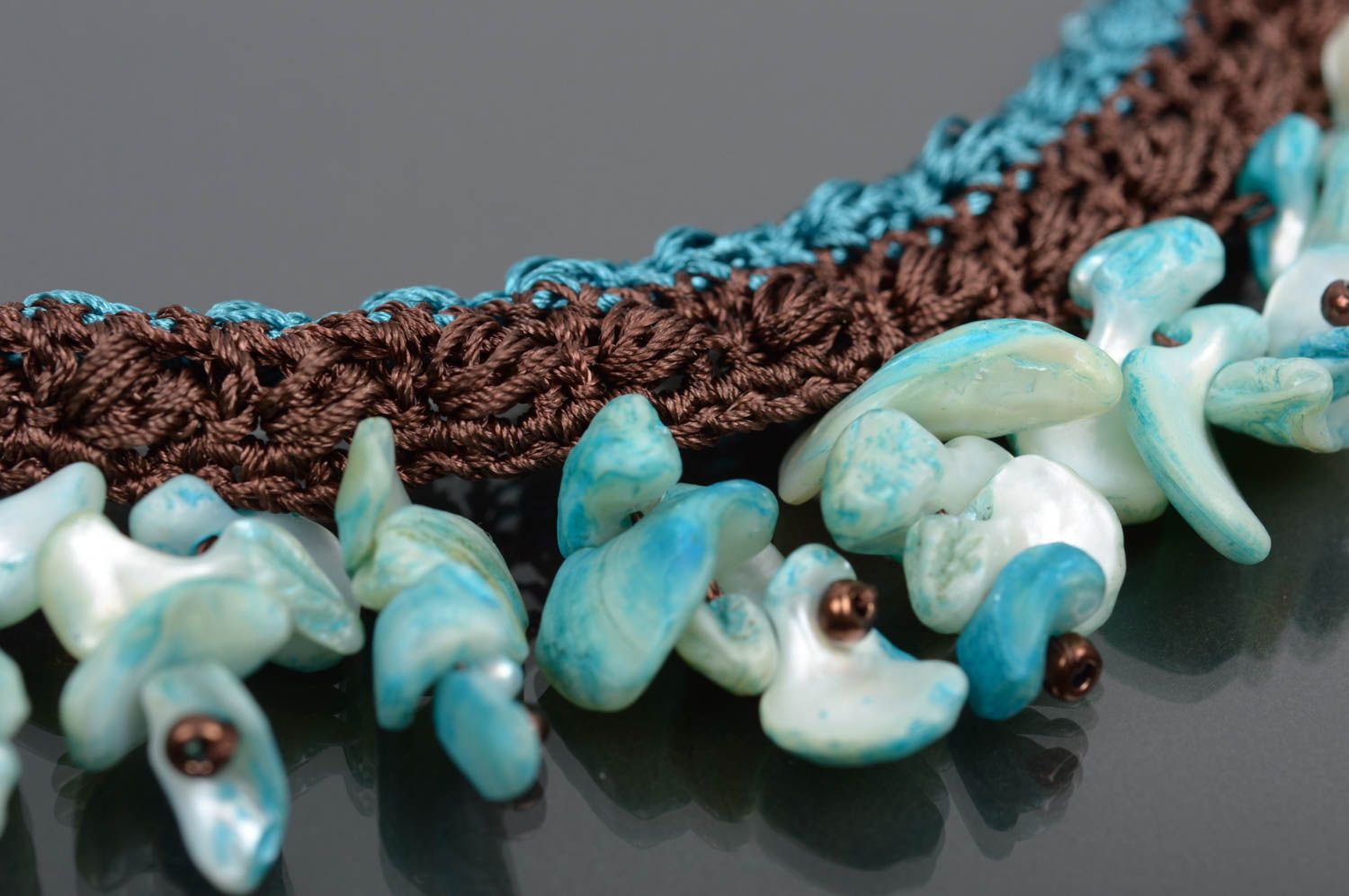 Handmade Damen Collier Modeschmuck Halskette Accessoires für Frauen braun blau foto 2