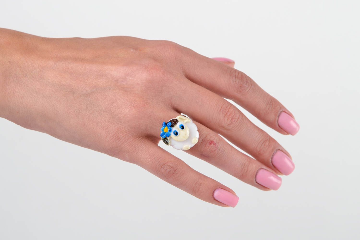Ring am Finger handgemacht Polymer Clay Schmuck schön Geschenk für Frau stilvoll foto 2