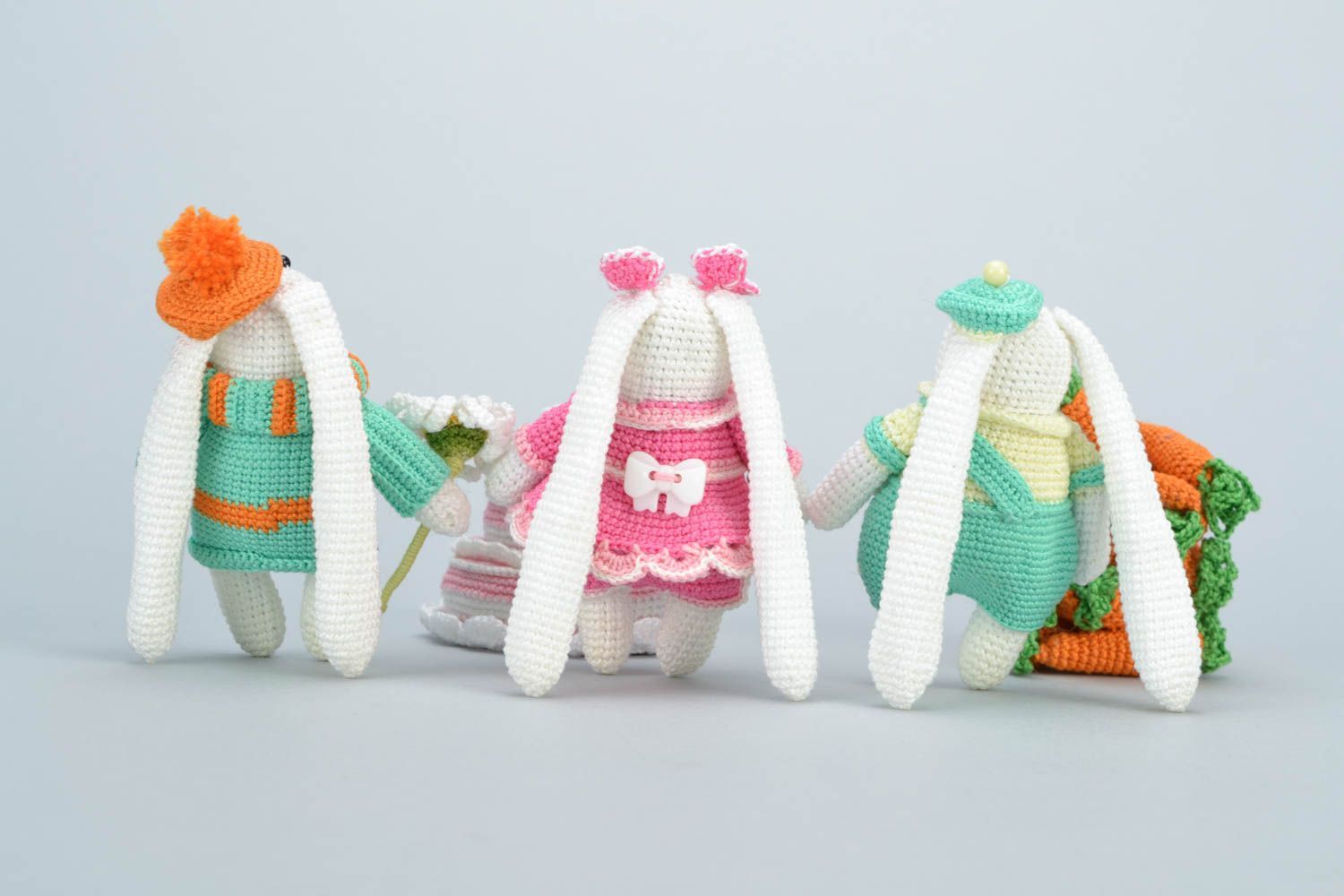 Set of beautiful handmade colorful crochet soft toys 3 pieces photo 5