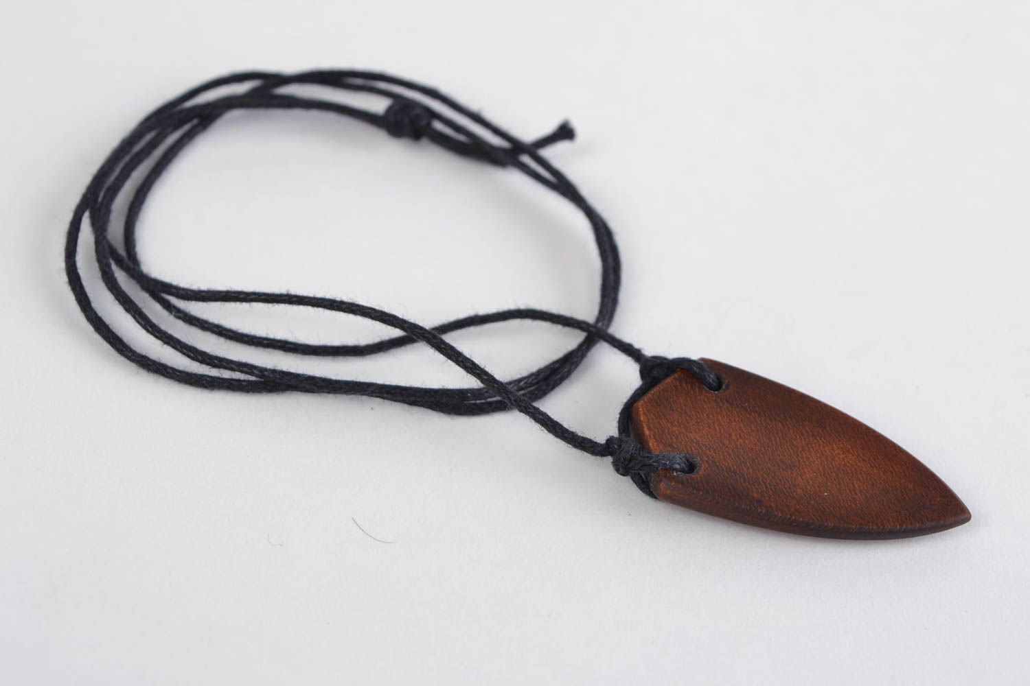 Handmade stylish ethnic wooden pendant with pyrography Shield on waxed cord photo 5