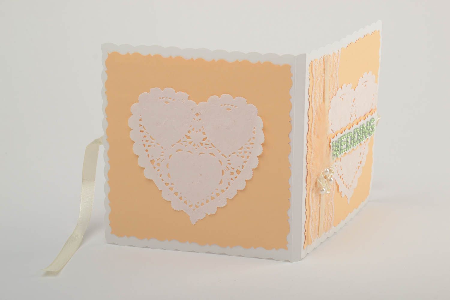Pochette en carton pour disques vidéo de mariage faite main avec noeud en ruban photo 5