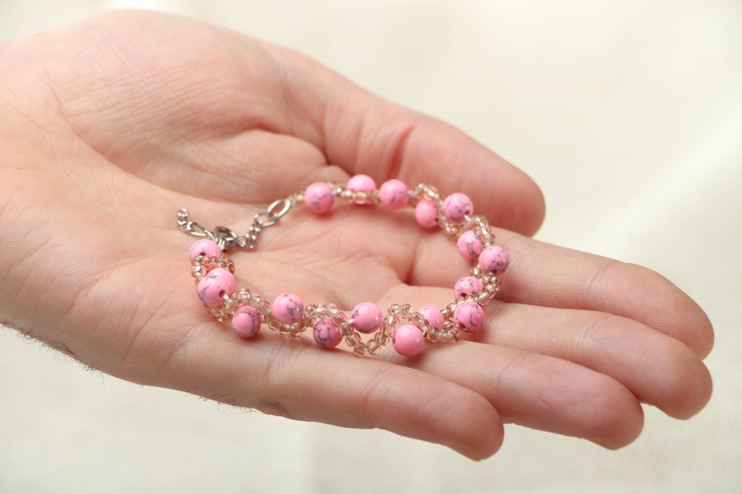 Pink bracelet with natural stones photo 3