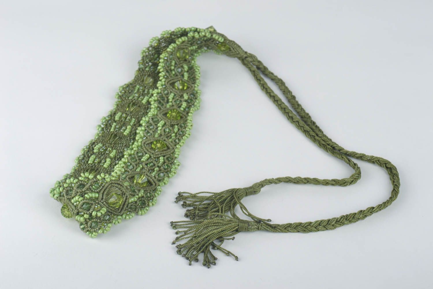 Handmade Schmuck Makramee Gürtel Damen Hüftgürtel mit Rocailles Perlen grün foto 3