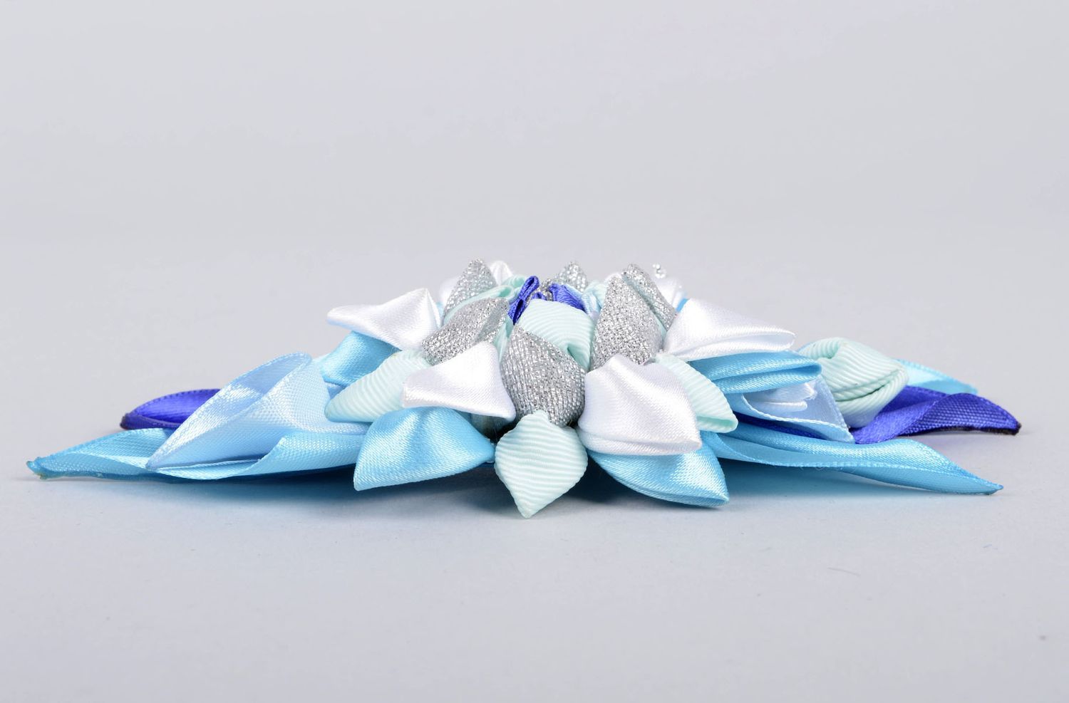 Брошь ручной работы текстильная брошь авторское украшение голубой цветок фото 4