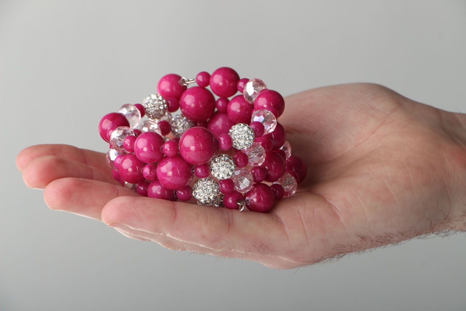 Bracelet en agate rose fait main photo 4