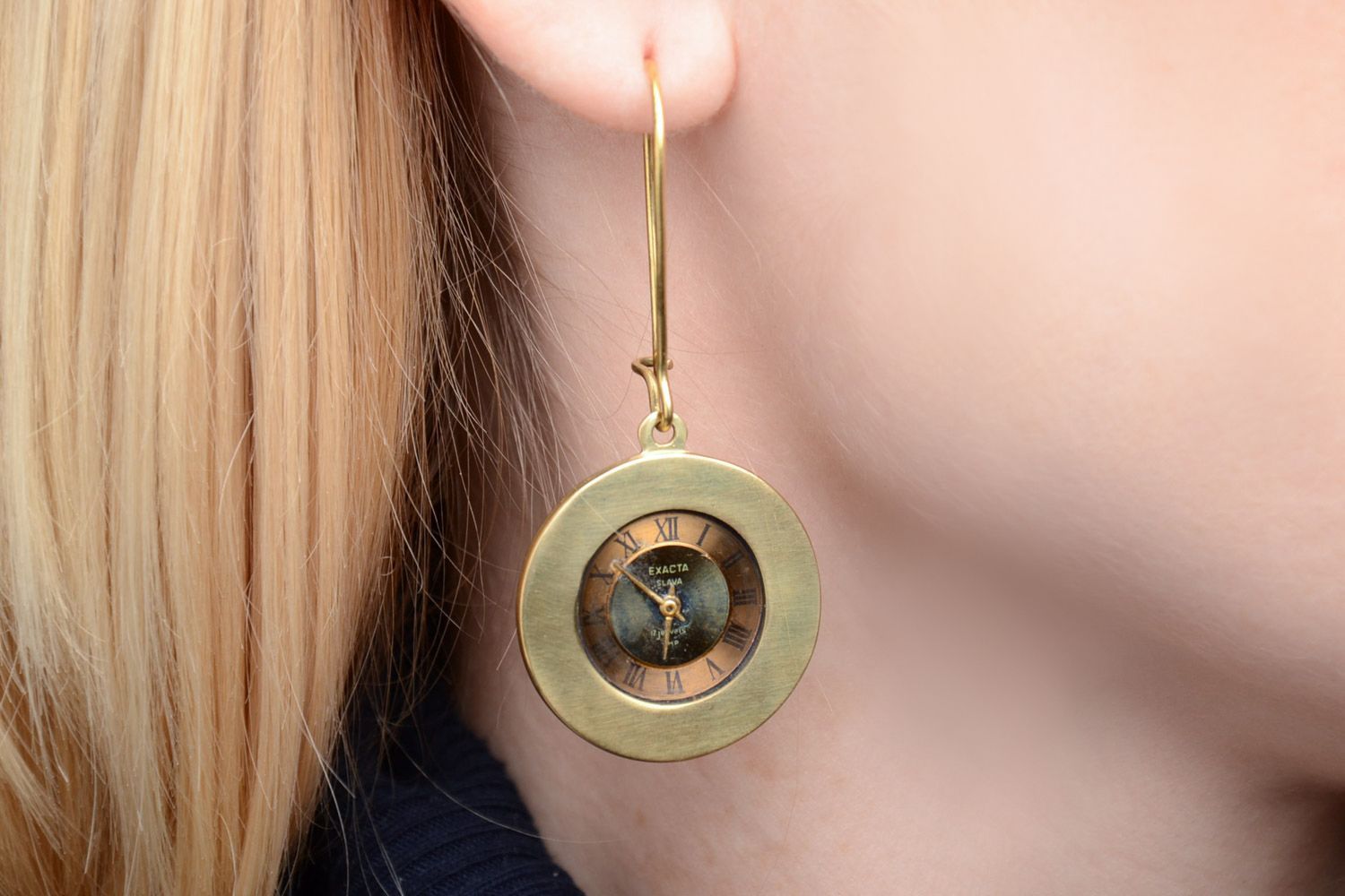 Handmade beautiful women's earrings made of metal in steampunk style designer accessory photo 2