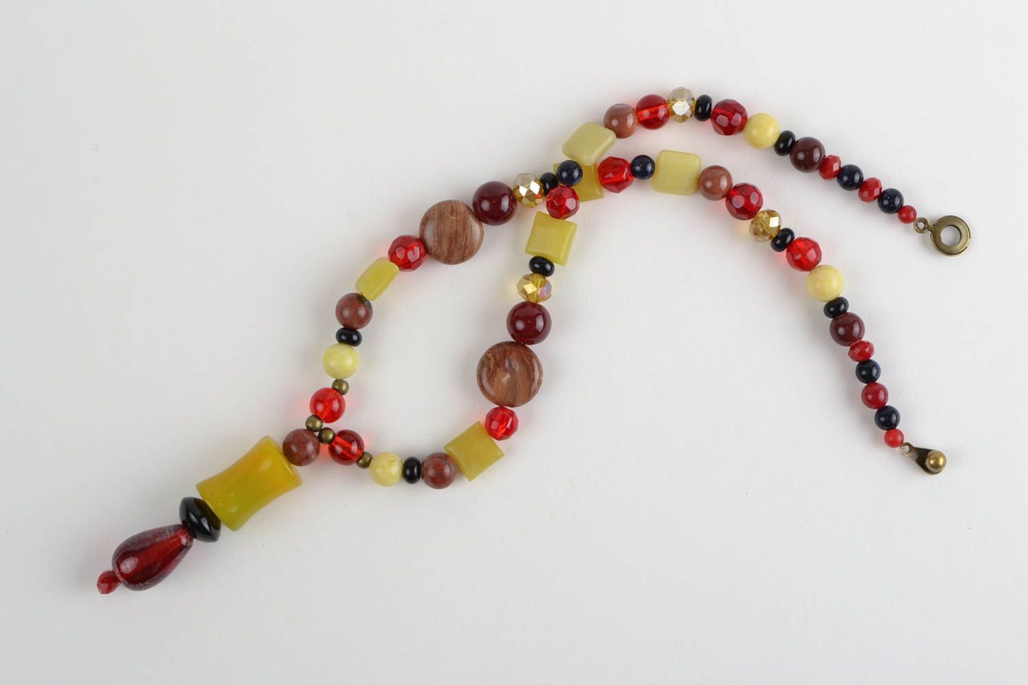 Handgemachte gelb rote Glas Halskette aus echten Steinen dünn Designer Schmuck foto 3