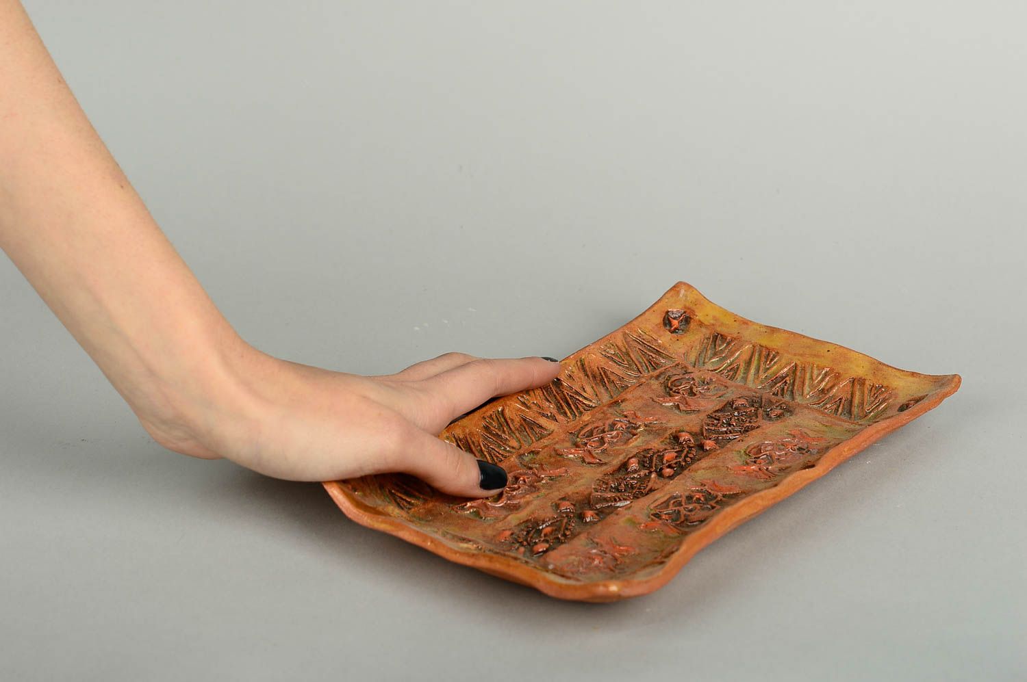 Plato de cerámica rectangular hecho a mano vajilla ecológica menaje de cocina foto 2
