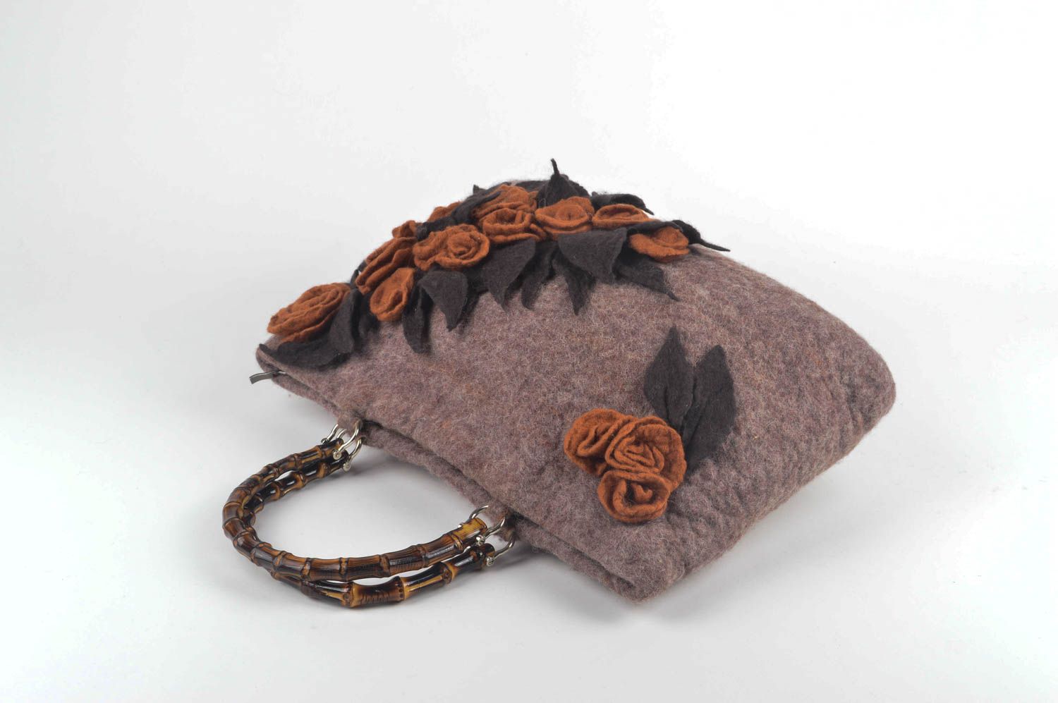 Women handbag designer felted bag with roses stylish handmade bag for ladies photo 2