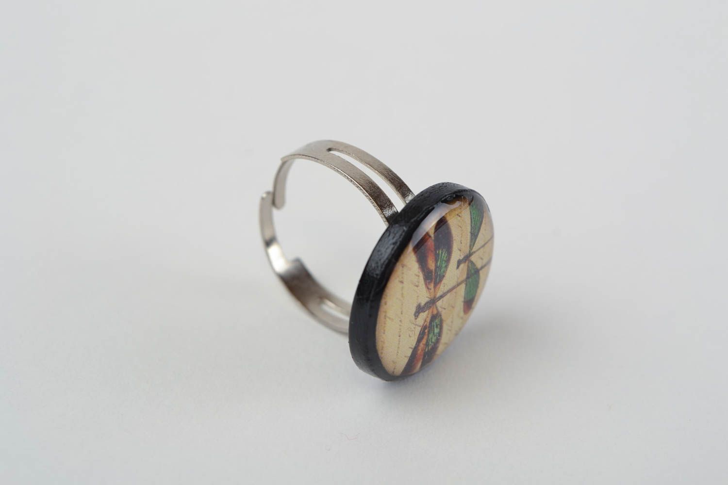 Кольцо из полимерной глины и художественной глазури круглое стрекоза хэнд мэйд фото 4