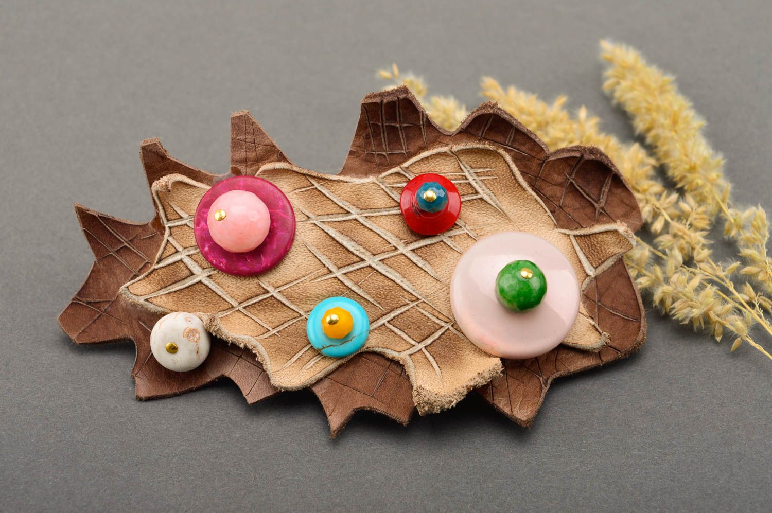 Handmade leather barrette leather hair clip hair accessories present for girl photo 1