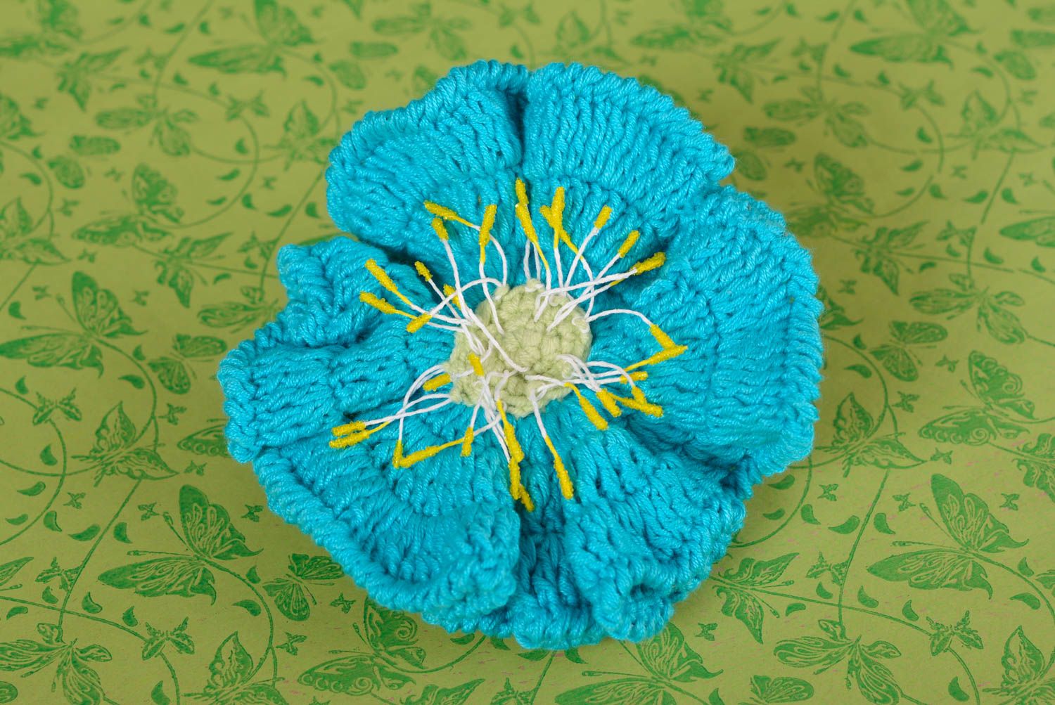 Handmade Haargummi mit Blume Häkel Accessoire Haar Schmuck schön blau  foto 1