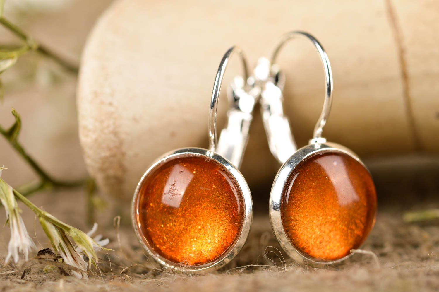 Handmade earrings with cabochons stylish jewelry vintage accessories for women photo 1