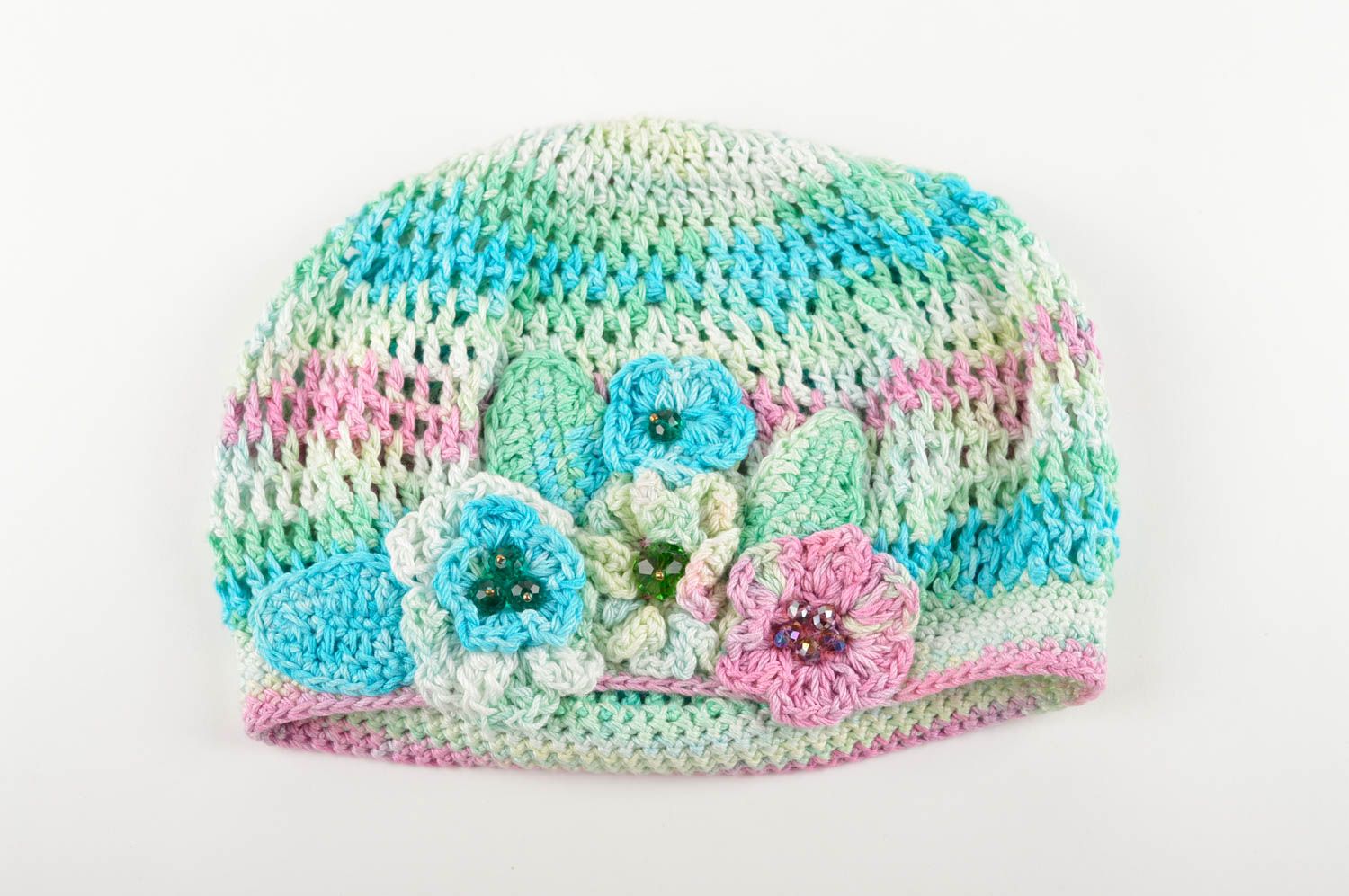 Béret au crochet fait main Chapeau tricoté multicolore Vêtement femme design photo 5
