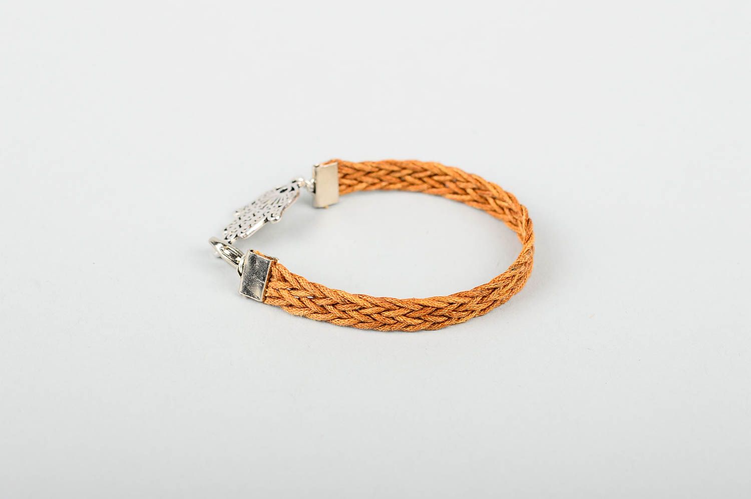 Bracelet textile Bijou fait main brun clair en fils design Accessoire femme photo 3