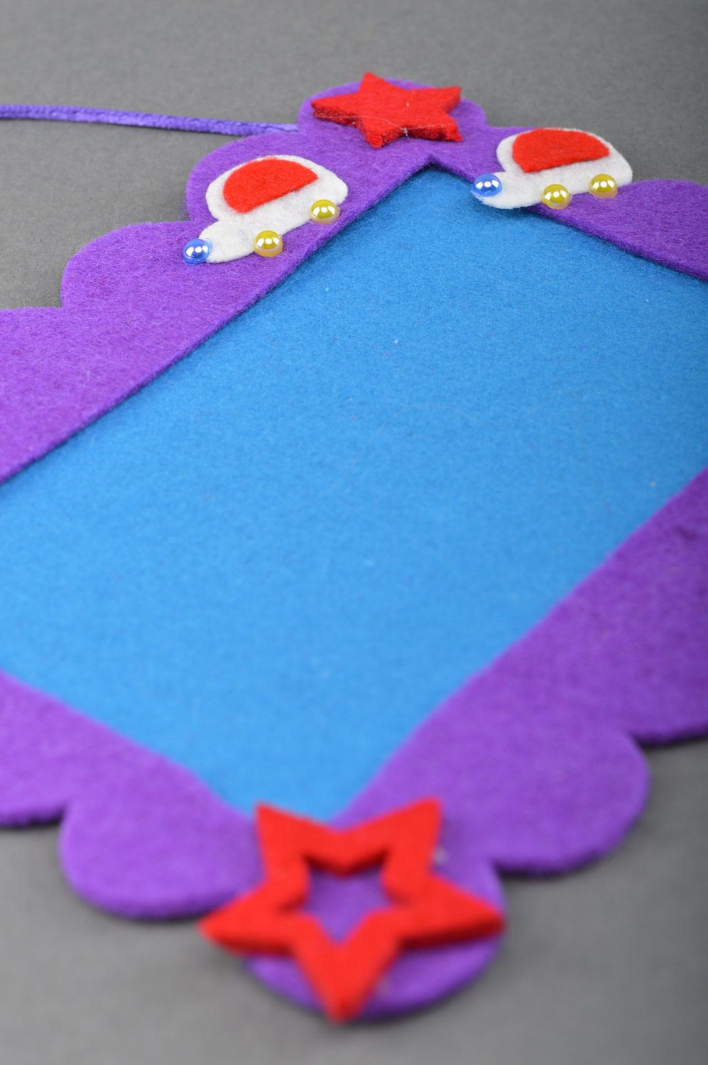 Handmade decorative bright felt photo frame of violet color for children's room photo 4