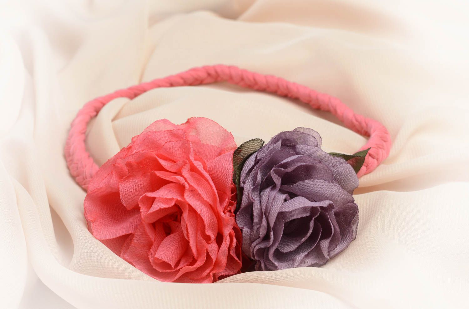 Аксессуар для волос ручной работы повязка на голову полоска для волос розовая фото 5