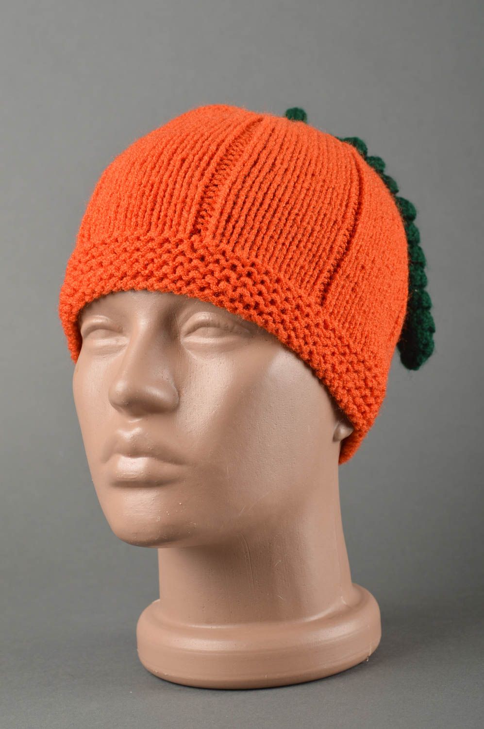 Bonnet tricot Chapeau au crochet fait main orange cadeau Vêtement enfant photo 1