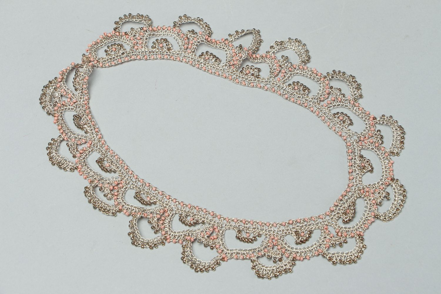 Lacy crochet necklace with beads photo 1