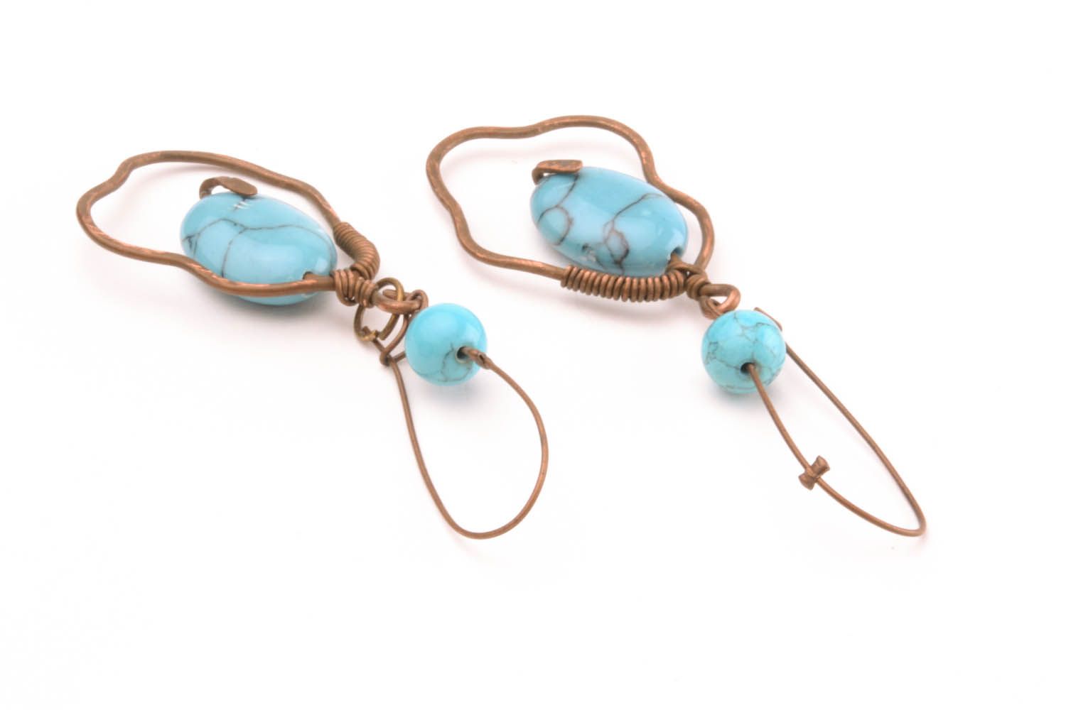 Copper earrings with turquoise photo 3