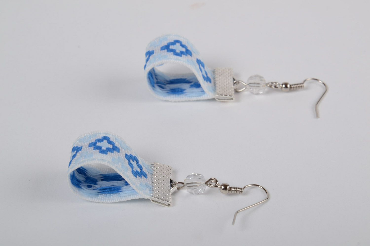 Handmade textile bright earrings with ethnic style ornament photo 3