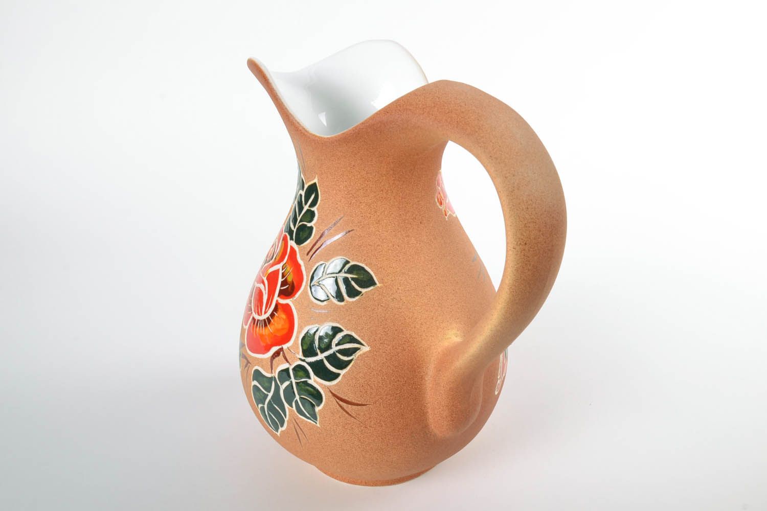 100 oz ceramic water jug with handle and floral design in beige color 4 lb photo 4