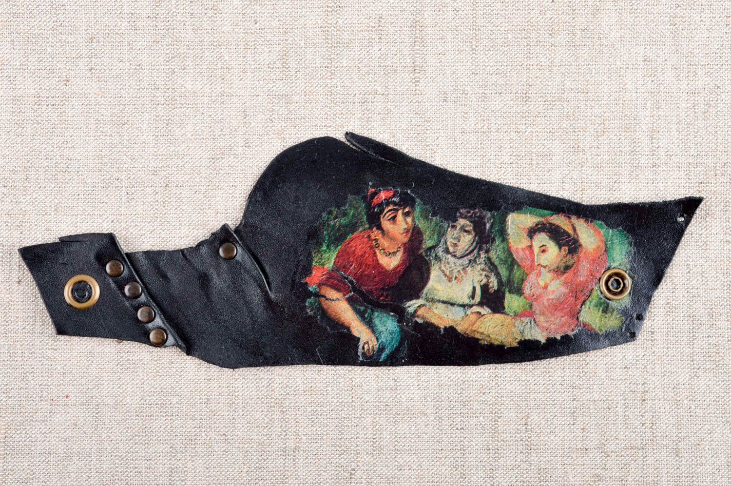 Pulsera de cuero hecha a mano ancha accesorio para mujer regalo original foto 1