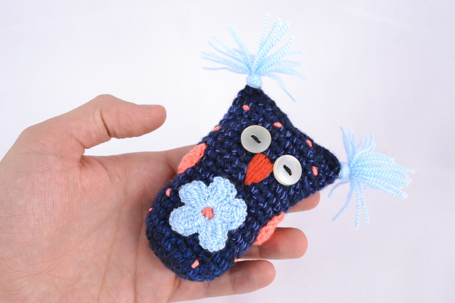 Soft crochet toy blue owl photo 2
