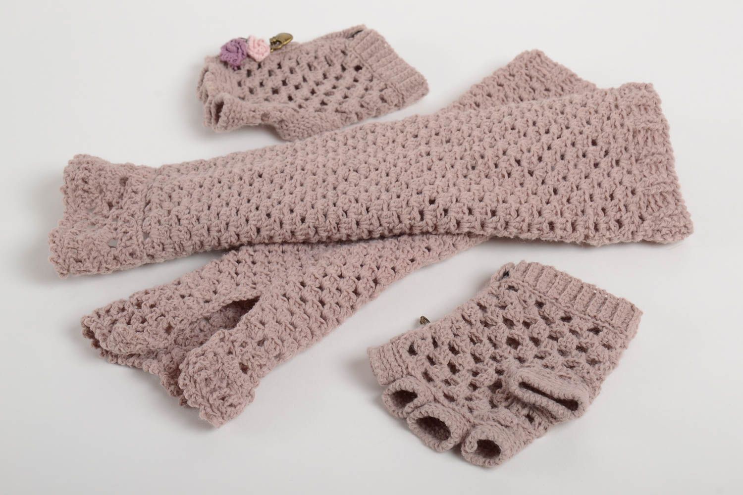 Beautiful handmade crochet mittens arm warmers winter outfit accessories for her photo 4