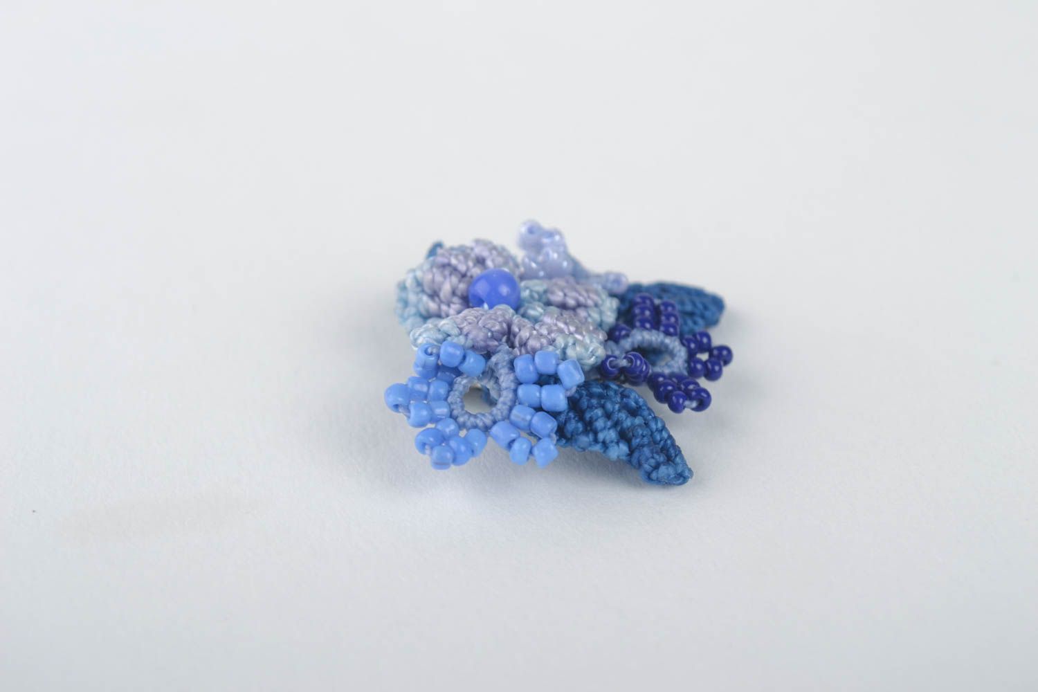 Handmade woven macrame brooch textile flower brooch beaded brooch jewelry photo 4