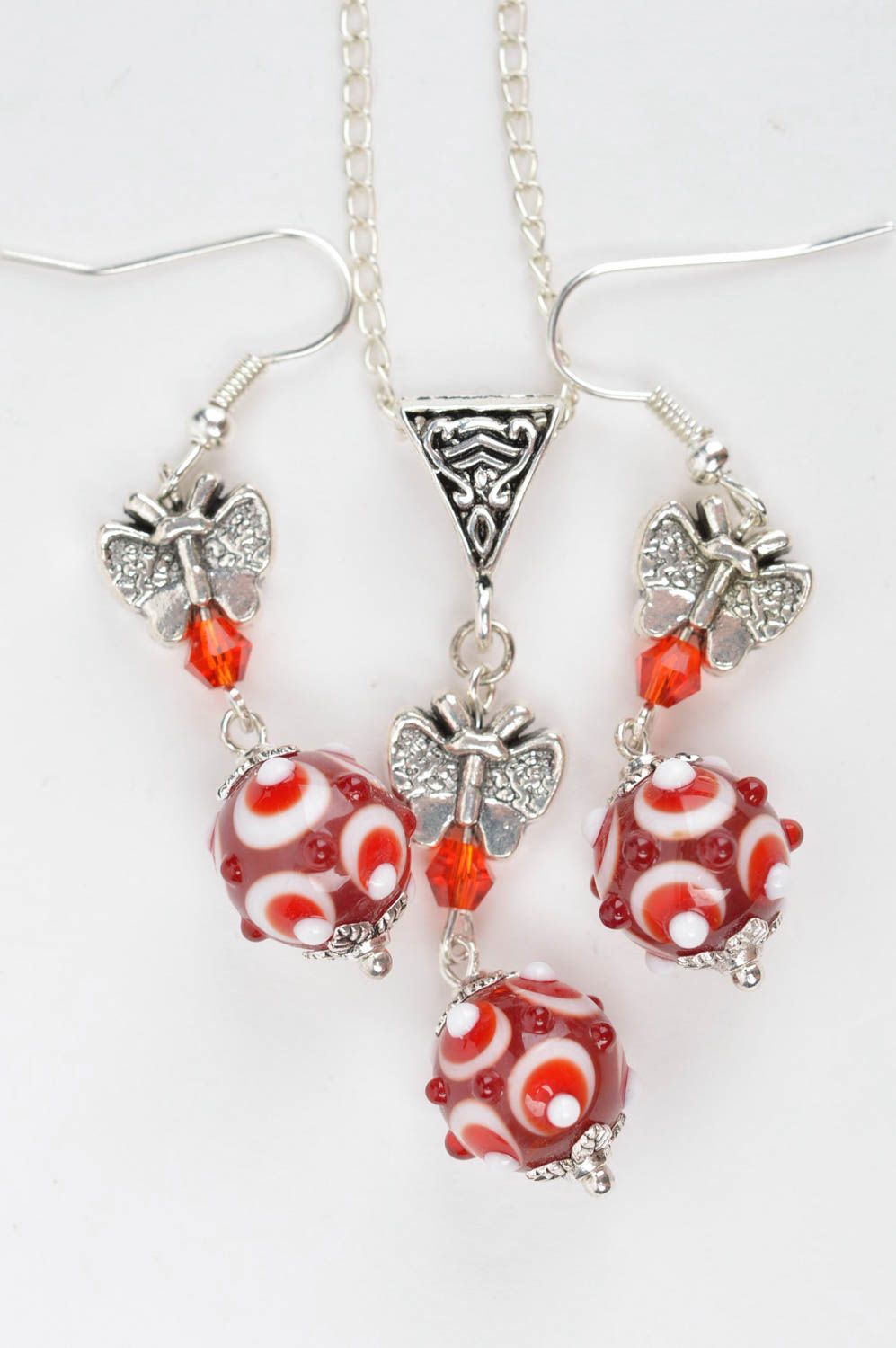 Stylish handmade jewelry set glass pendant glass earrings fashion accessories photo 5