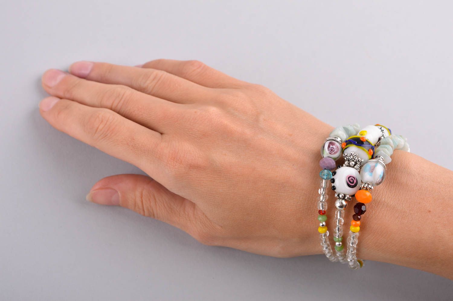 Handmade Glas Schmuck Armband Damen hochwertiger Modeschmuck mit Natursteinen foto 4