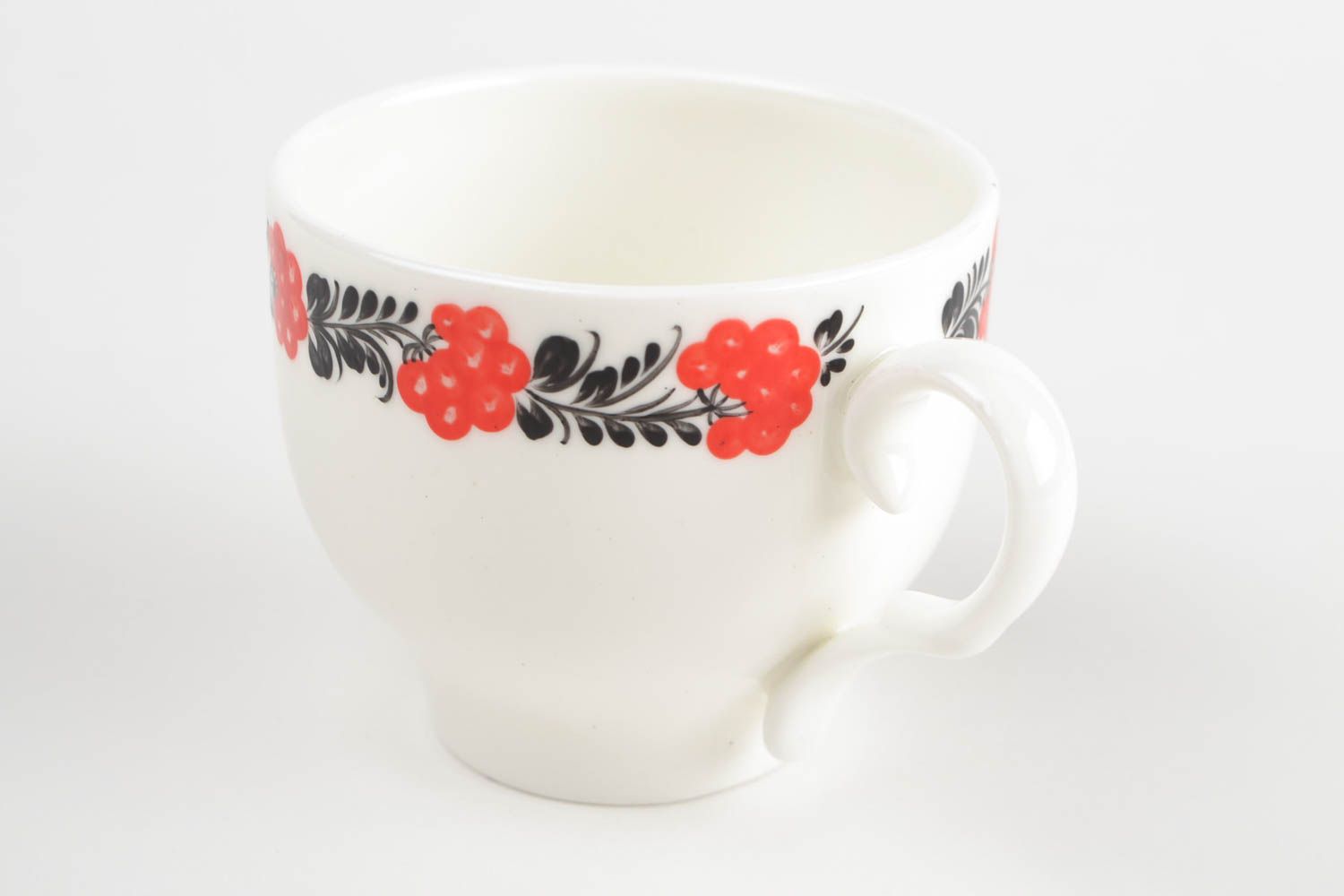 5 oz white ceramic porcelain tea cup with black and red floral pattern in Japanese style photo 4