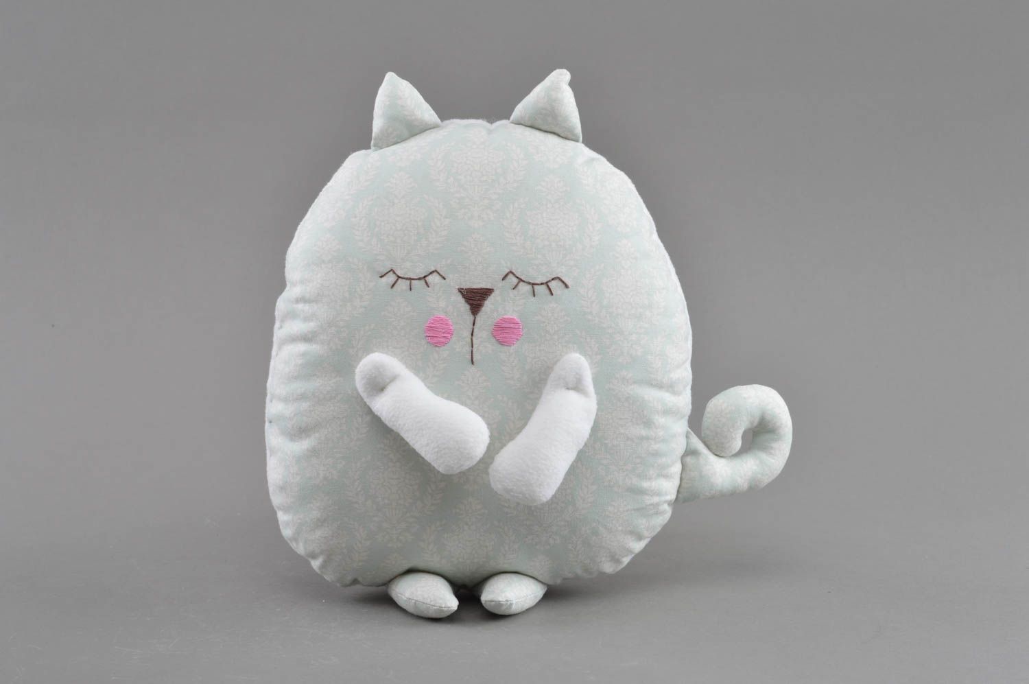 Handmade small designer decorative cotton soft pillow pet toy gray cat for kids photo 1