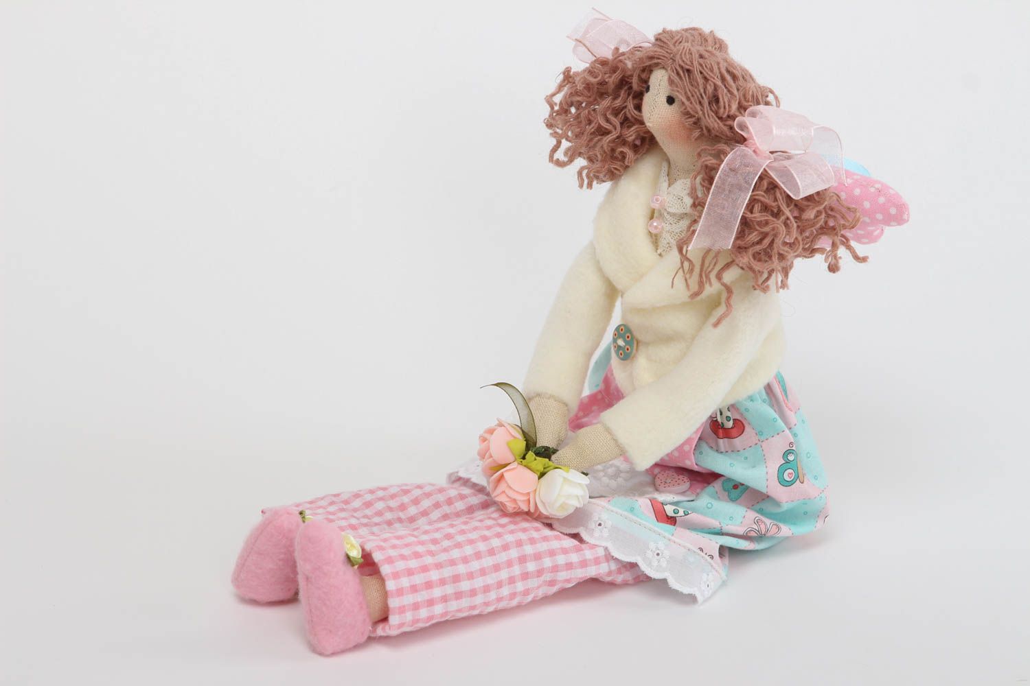 Muñeca artesanal de lino y forro polar decoración de interior juguete decorativo foto 2