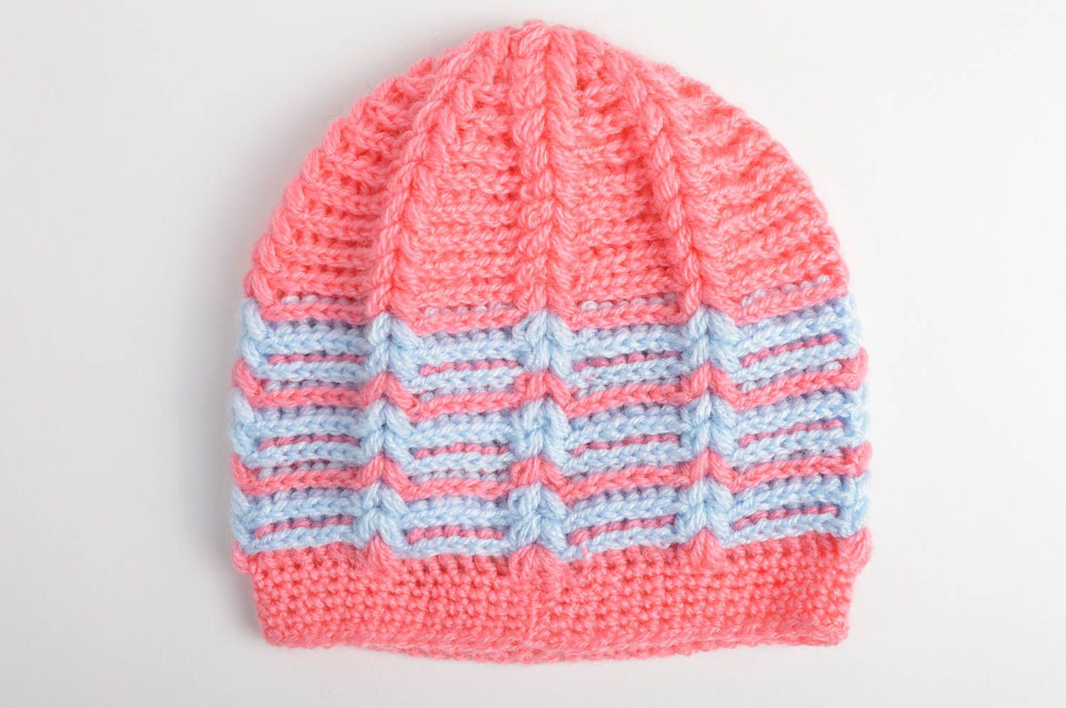 Bonnet tricot fait main Chapeau au crochet Accessoire pour fille rose bleu ciel photo 3
