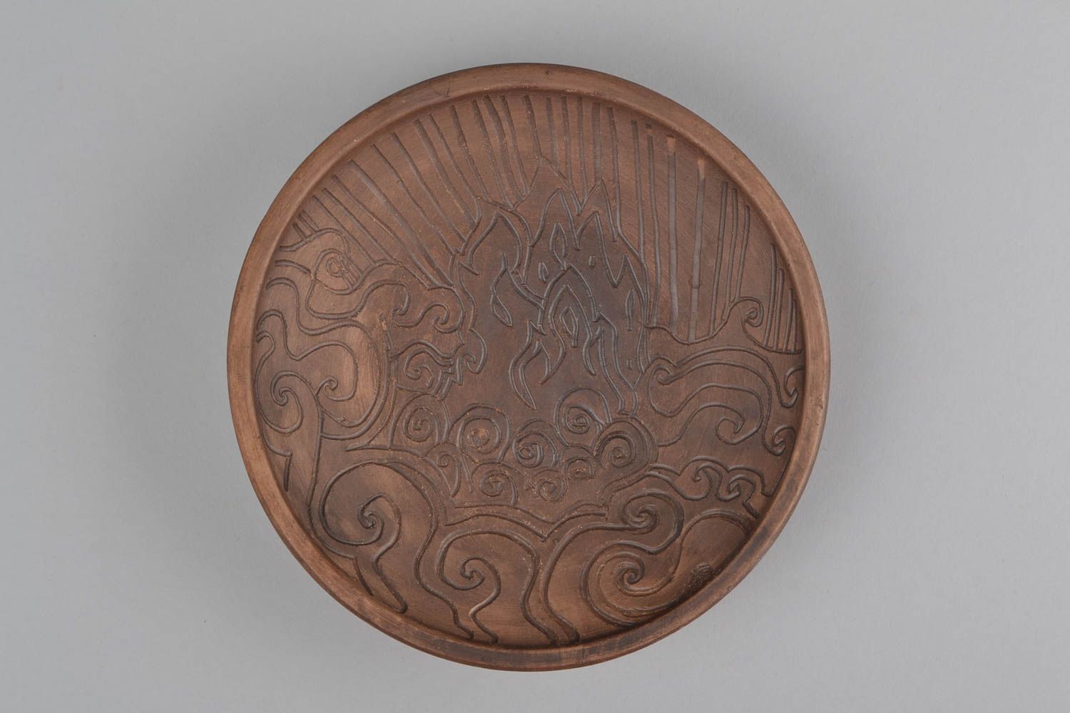 Plato de arcilla artesanal bonito cerámica lechera plano mediano original foto 3
