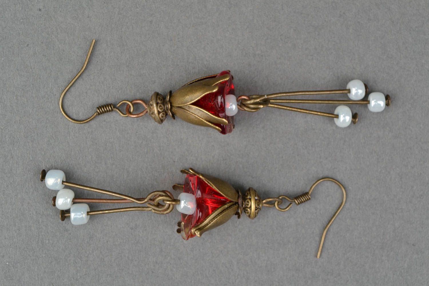 Handmade earrings with beads of unusual shape photo 3