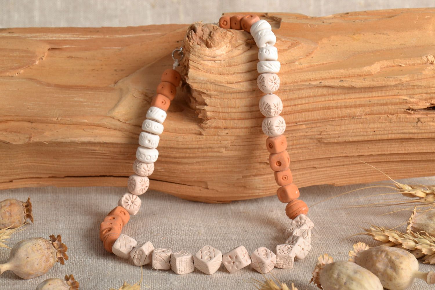 Clay necklace with square beads photo 1